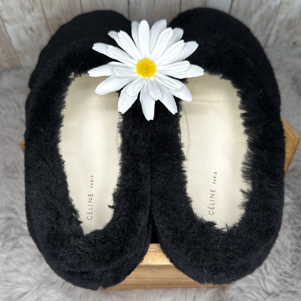 Céline Ballerina Shearling Slip-On Shoes, Women’s Size 35